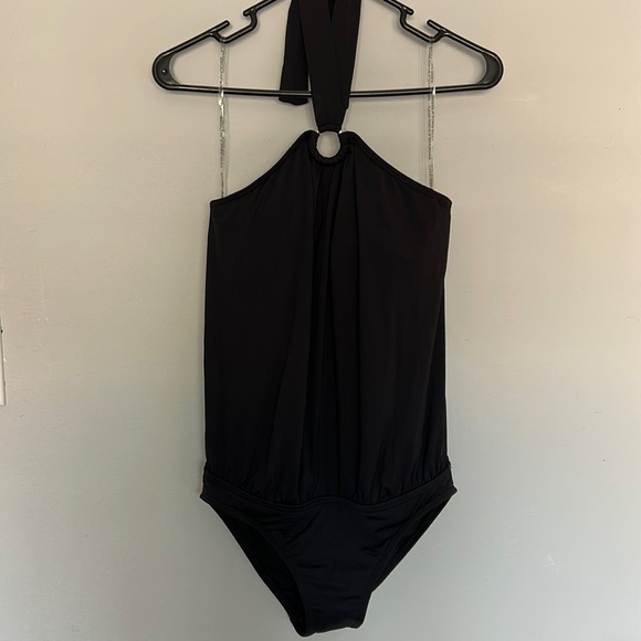 NWT swimwear by Michael Kors Logo Ring Halter Blouson. One piece, size 8. - Picture 1 of 6